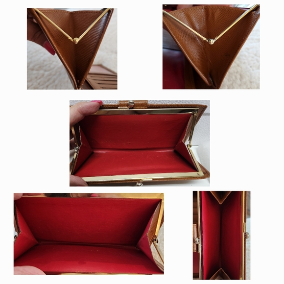 CELINE Kisslock Chestnut Leather Wallet RARE COLOR & HARDWARE VINTAGE - Picture 11 of 14